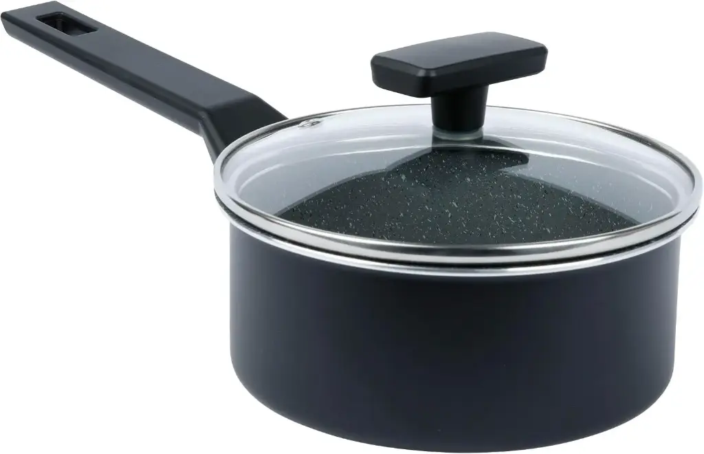 axentia 135616 Stieltopf,1,3 Liter, gepresst, mit Glasdeckel, Ø ca. 16 cm, schwarz 