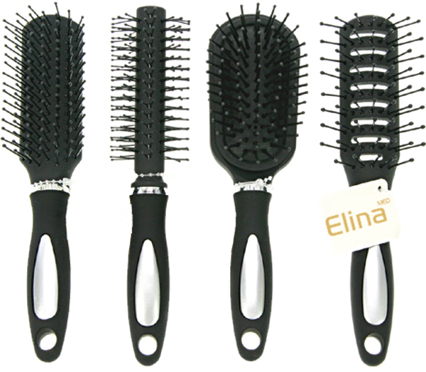 [65223] Haarbürste mit gummierten Griff 17cm 4-fach sortiert